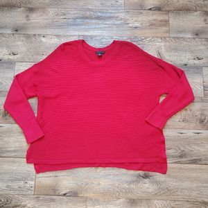 Tahari Womens Merino Wool Blend Sweater Red Ribbed Tunic Pullover Sz 2X Buttons